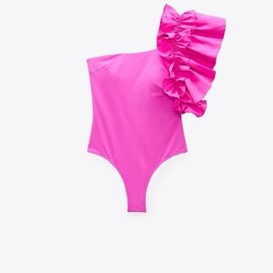 Hot Pink One Piece Bathing Suit - Size M